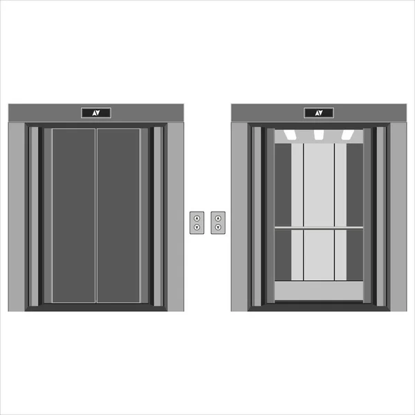 Кабіна Ліфта Відкритими Закритими Дверима Ізольовані Білому Тлі Векторні Ілюстрації — стоковий вектор