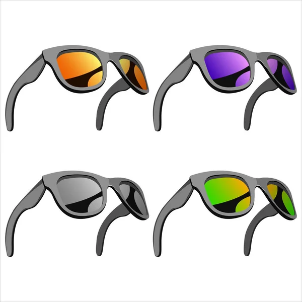 Set Gafas Sol Con Lentes Espejo Aisladas Sobre Fondo Blanco — Vector de stock