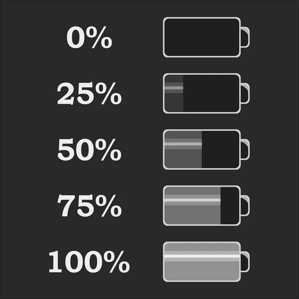 Battery Power Levels Flat Icons Web Design Isolated Grey Background — Stock Vector