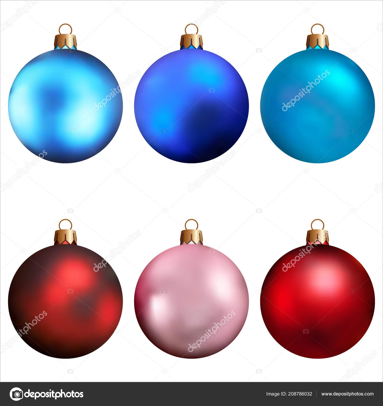 Realistic Christmas and new year tree toys Set of balls Isolated on white background Vector illustration — Wektor od grandnat