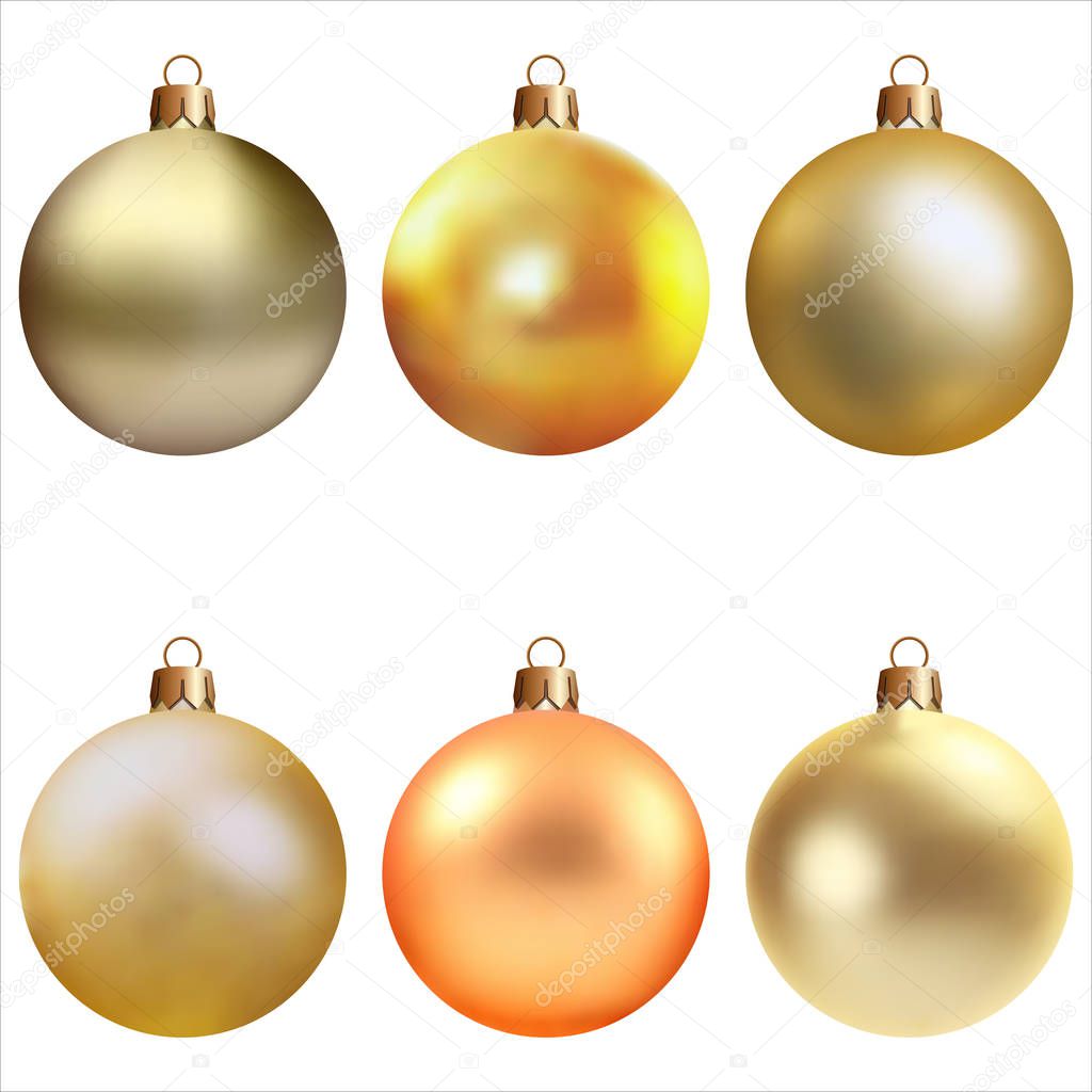 Realistic Christmas and new year tree toys. Set of balls. Isolated on white background. Vector illustration.