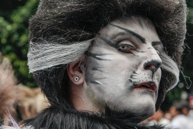 Sao Paulo, Brezilya - 3 Haziran 2018: Lezbiyen, gay, biseksüel ve transseksüel kültür içinde 22 Lgbti Pride Parade Sao Paulo kutlayan bir kedi gibi giyinmiş bir Tanımlanamayan kişi.