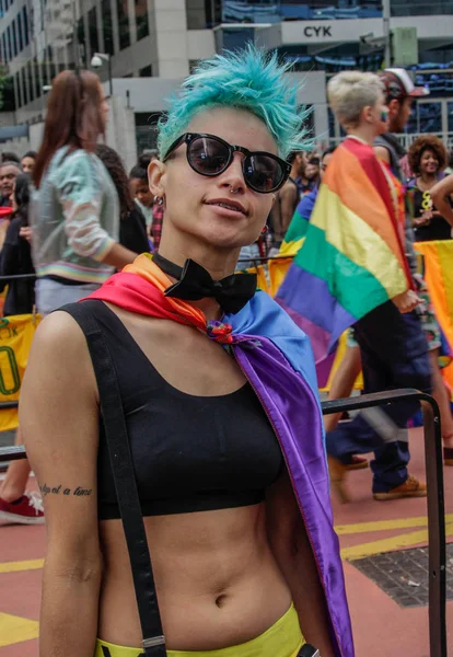 Sao Paulo Brazil June 2018 Unidentified Girl Rainbow Flag Celebrating — Stock Photo, Image