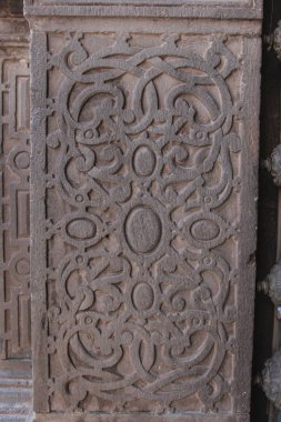 Koloni Katolik Kilisesi duvar mimari detay Cuzco Peru. El ile taş oyma.
