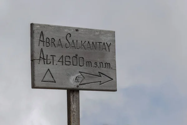 Деревянный Знак Вершине Горы Салкантай Куско Перу — стоковое фото