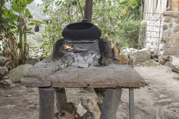 Perulu geleneksel adobe mutfak ahşap Machu Pichuu Cuzco Peru yakın ile