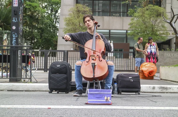 Sao Paulo Brazylia Listopada 2018 Niezidentyfikowany Mężczyzna Wiolonczelista Wykonywania Koncert — Zdjęcie stockowe