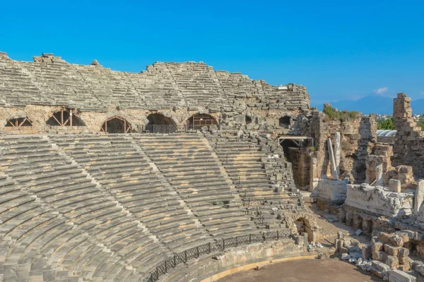 Ruiny Starożytnego Rzymskiego Miasta Side Turcji Pozostałości Budynków Teatr Innej — Zdjęcie stockowe