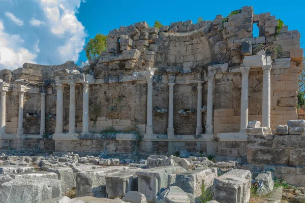 Ruinerna Den Antika Romerska Staden Side Turkiet Resterna Byggnader Teater — Stockfoto