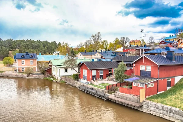 Scenic View Finnish City Parvoo Neat Outbuildings Spring Nature Multicolored — Stock Photo, Image