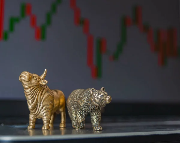 Бик Ведмідь Символи Фондової Торгівлі Розмитому Тлі Цінової Графіки Концепція — стокове фото