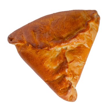 İzole et. Doldurulmuş fırında turta, samsa ya da ekosmak, üçgen şeklinde. Yukarıdan görüntüle