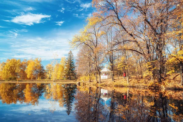 Outono ensolarado no parque sobre o lago — Fotografia de Stock