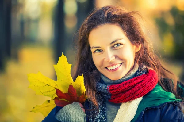 Porträt einer jungen schönen Frau im Herbstpark — Stockfoto
