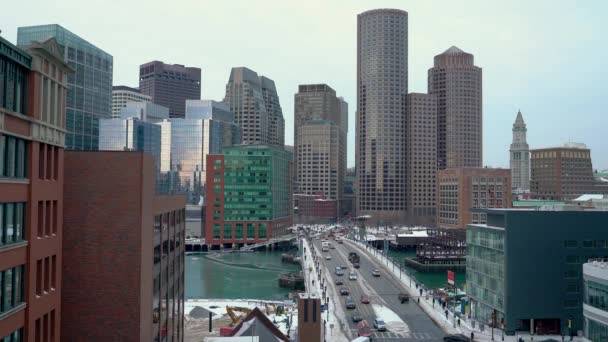 Boston centro en la mañana de invierno — Vídeo de stock