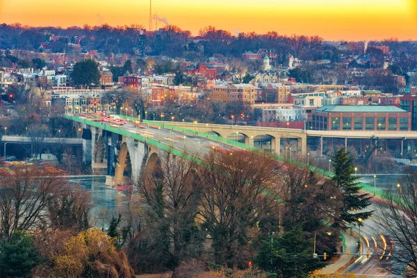 Visa på Key Bridge i Washington DC på vintern morgon — Stockfoto