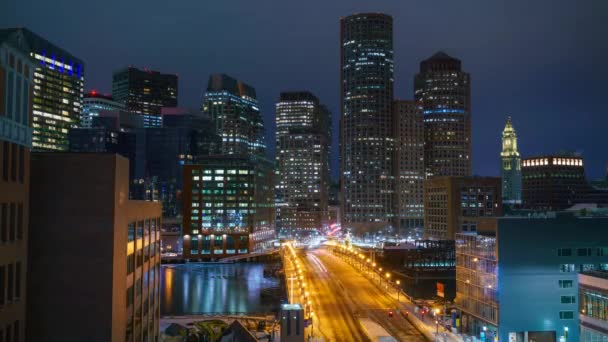 TimeLapse a Boston belvárosában éjjel — Stock videók