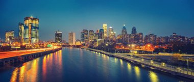 Philadelphia skyline and Schuylkill river at night, USA. clipart