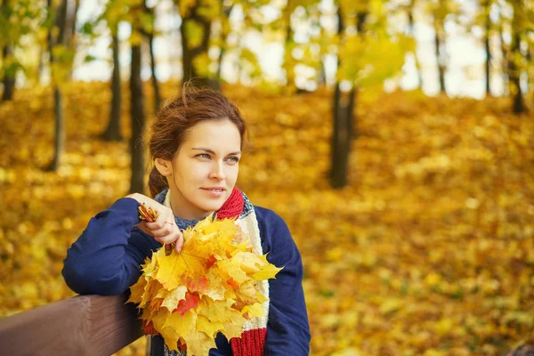 Retrato de la joven hermosa mujer en el parque de otoño —  Fotos de Stock