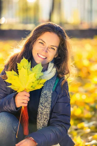 Porträt einer jungen schönen Frau im Herbstpark — Stockfoto