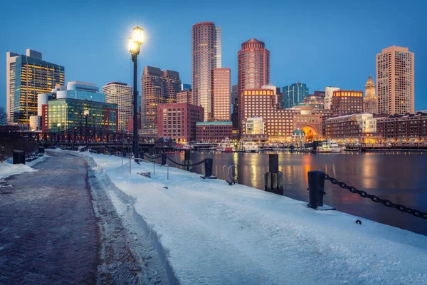 Boston centrum på natten — Stockfoto