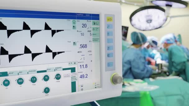Mechanische Lungenbeatmung Operationssaal Mit Chirurgen Hintergrund — Stockvideo