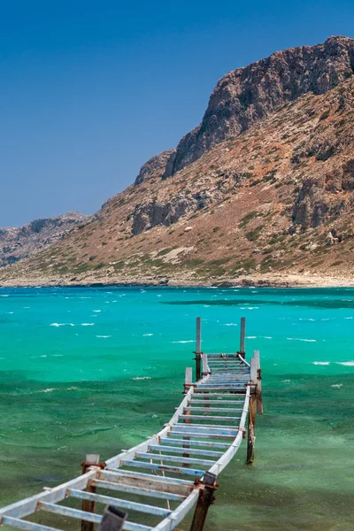 Old Fishing Bridge Turquoise Lagoon Balos Bay Crete Greece — Stock Photo, Image