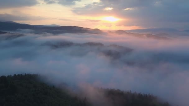 Воздушный Восход Над Туманным Ландшафтом — стоковое видео