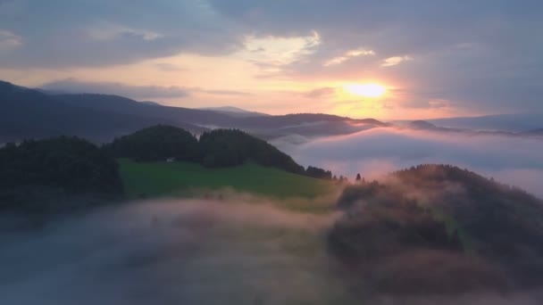 Panoramablick Auf Die Morgendliche Neblige Landschaft — Stockvideo