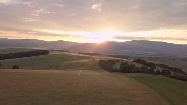 Luchtfoto Panoramisch Zonsondergang Gouden Landschap — Stockvideo