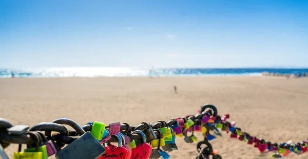 Puerto Del Carmen Spain December 2016 Love Locks Beach Ocean — Stock Photo, Image