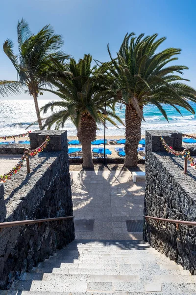 Puerto Del Carmen Espanha Dezembro 2016 Vista Dia Calçadão Com — Fotografia de Stock