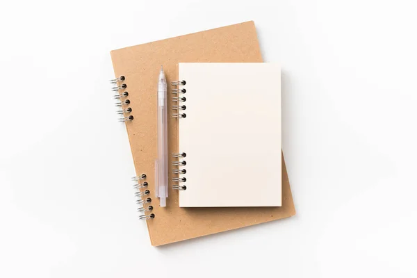 Conceito Design Visão Superior Dois Notebook Espiral Kraft Página Branco — Fotografia de Stock