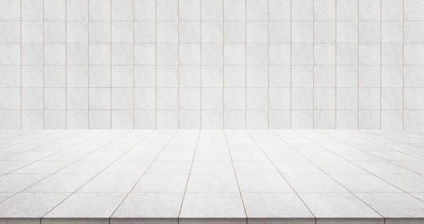 事業コンセプト 表示またはモンタージュ製品のタイル壁で空の大理石の床トップ — ストック写真