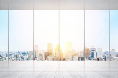 İş ve tasarım konsepti - panoramik modern cityscape kuş gözü havadan görünümü Tokyo, Japonya, görüntü için bina ile mermer zemin ve pencere boş veya yukarı alay