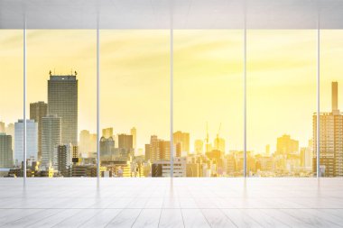 İş ve tasarım konsepti - panoramik modern cityscape kuş gözü havadan görünümü Tokyo, Japonya, görüntü için bina ile mermer zemin ve pencere boş veya yukarı alay