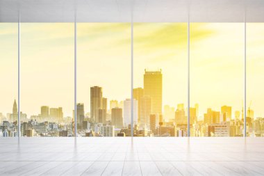 İş ve tasarım konsepti - panoramik modern cityscape kuş gözü havadan görünümü Tokyo, Japonya, görüntü için bina ile mermer zemin ve pencere boş veya yukarı alay