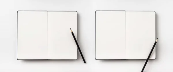 Conceito Negócio Coleção Vista Superior Mosca Preta Notebook Branco Página — Fotografia de Stock