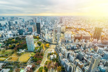 Tokyo şehir mimarisinin gün ışığında görünümü, Japonya