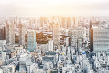 Gün doğumunda Tokyo şehir mimarisinin görünümü, Japonya