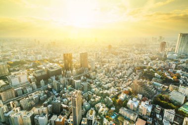 Gün doğumunda Tokyo şehir mimarisinin görünümü, Japonya