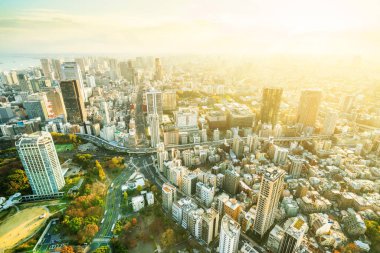 Tokyo şehir mimarisinin gün ışığında görünümü, Japonya