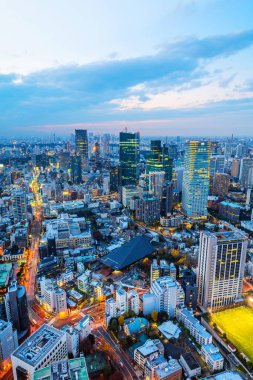 Tokyo, Japonya'da alacakaranlık gökyüzü ile şehir silueti görünümü