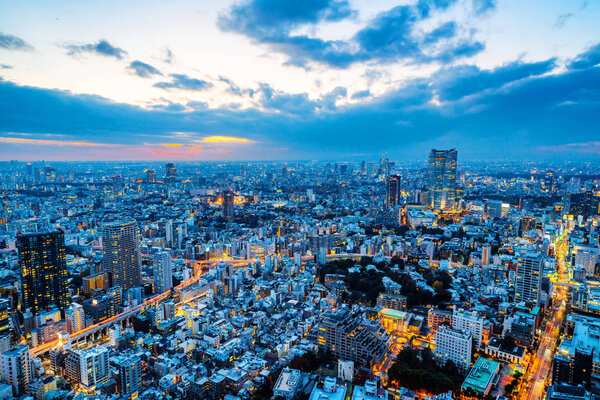 City skyline view with twilight sky in Tokyo, Japan