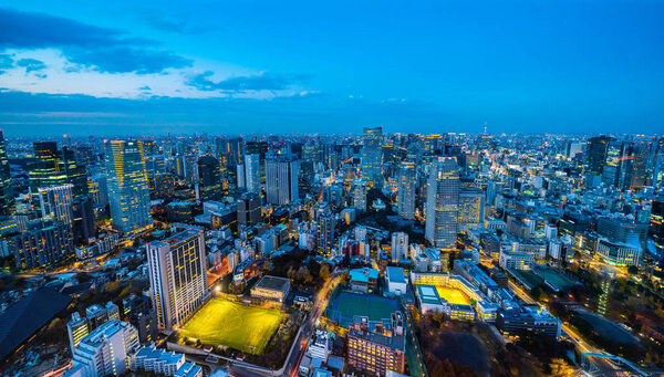 City skyline view with twilight sky in Tokyo, Japan