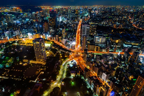 Vue Aérienne Des Bâtiments Ville Tokyo Nuit Japon — Photo