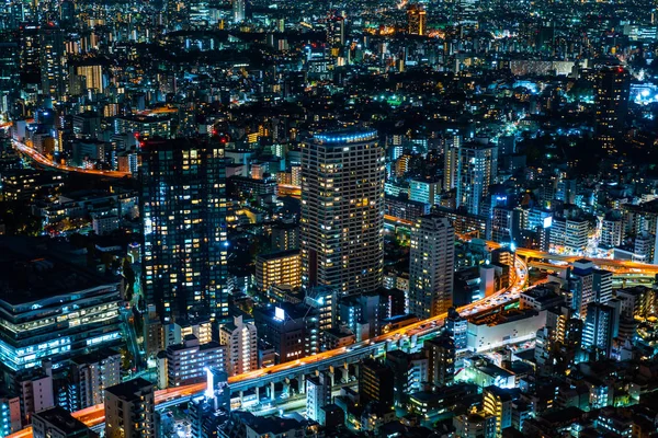 Letecký Pohled Tokio City Budovy Noci Japonsko — Stock fotografie