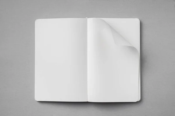 Concepto Diseño Vista Superior Del Cuaderno Blanco Con Blanco Abierto —  Fotos de Stock