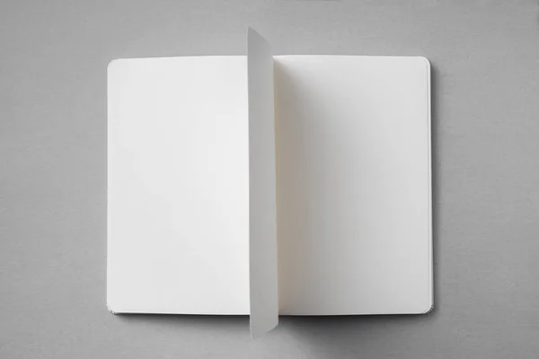 Concepto Diseño Vista Superior Del Cuaderno Blanco Con Blanco Abierto —  Fotos de Stock