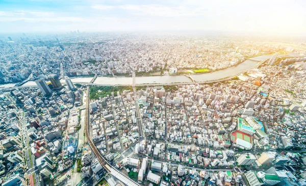 Panoramische Stedelijke Stad Skyline Luchtfoto Ochtendzon Tokio Japan — Stockfoto